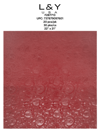 Dark Red Heart Embossed Velvet Floral Paper - 20/pk 30bx/cs cs.30pk