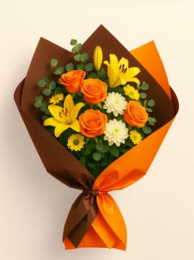 Orange & Brown Two-Sided Floral Paper - 20/pk 60bx/cs cs.60