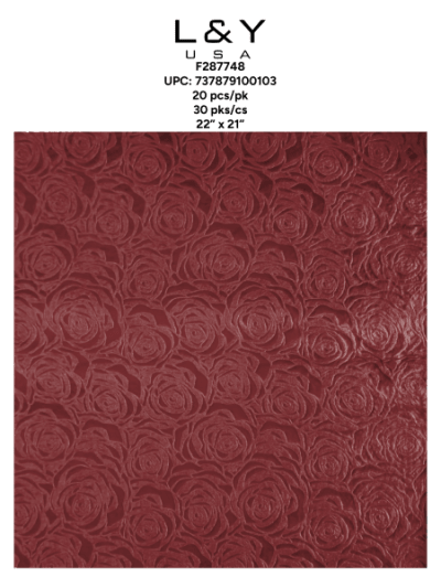 Wine Red Velvet Rose Wrapping Paper - 20/pk 30bx/cs cs.30pk