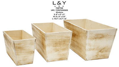 3-piece Tapered Wooden Basket Set - 1/pk 18bx/cs cs.18set