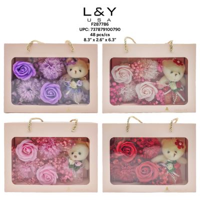 Artificial Rose & Mini Bear Flower Display Box - 12/pk 4bx/cs cs.48