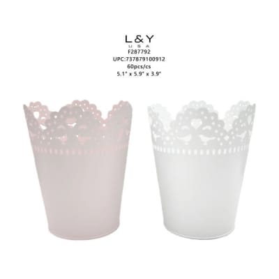 Butterfly Print Floral Cylinder Basket White and Pink Mix Colors 13X15X1... - 6/pk 10bx/cs cs.60