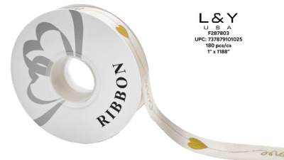 Beige Romantic Ribbon 1" - 5/pk 36bx/cs cs.180