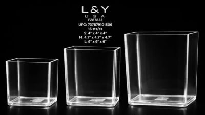 3-in1 Set Clear Plastic Square Vase - 1/pk 16bx/cs cs.16set