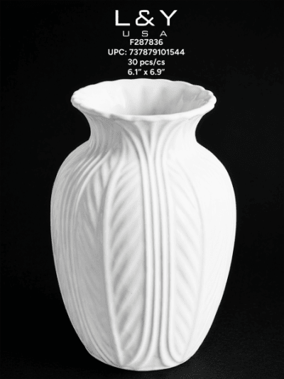 Embossed Leaf Pattern White Plastic Vase - 1/pk 30bx/cs cs.30
