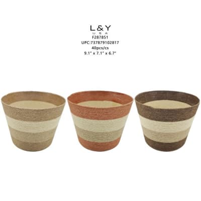 Woven Rattan Flower Pot, Natural Color With White Band - 6/pk 6bx/cs cs.36