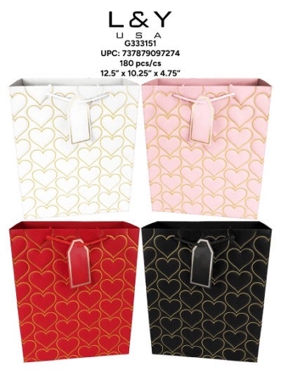 Golden Heart Pattern Gift Bags Medium - 12/pk 15bx/cs cs.180