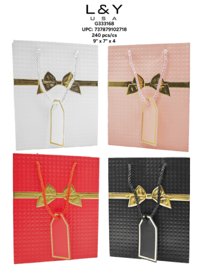 Small Golden Bowtie Rectangular Paper Bag - 12/pk 20bx/cs cs.240