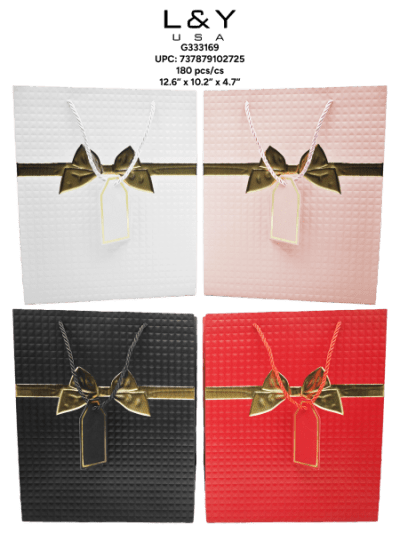 Medium Golden Bowtie Rectangular Paper Bag - 12/pk 15bx/cs cs.180