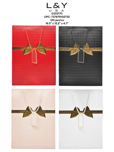 Large Golden Bowtie Rectaungular Paper Bag - 12/pk 10bx/cs cs.120