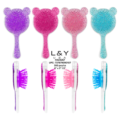 Bear Head-Shaped Rhinestone Hairbrushes - 12/pk 25bx/cs cs.300