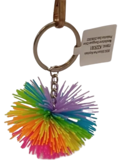 Rainbow Rubber Pom Pom Keychain - 12/pk 25bx/cs cs.300