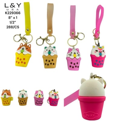 Cute Boba Animal Silicone Keychain - 12/pk 24bx/cs cs.288