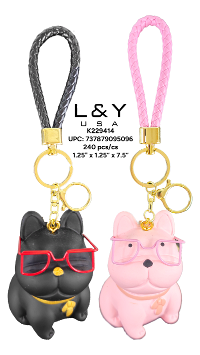 Pink & White Dog Keychains - 12/pk 20bx/cs cs.240
