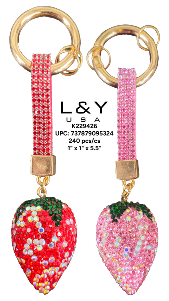 Rhinestone Strawberry Keychains - 12/pk 20bx/cs cs.240