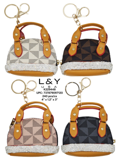 Rhinestone Trim Mini Purse Keychains - 12/pk 20bx/cs cs.240