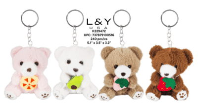 Fruit Holding Mini Bear Plushie Keychain - 12/pk 20bx/cs cs.240