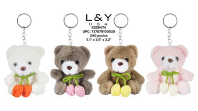 Flower Bowtie Mini Bear Plushie Keychain - 12/pk 20bx/cs cs.240