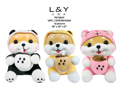 Boba Drinking Corgi Plush 16" - 1/pk 12bx/cs cs.12