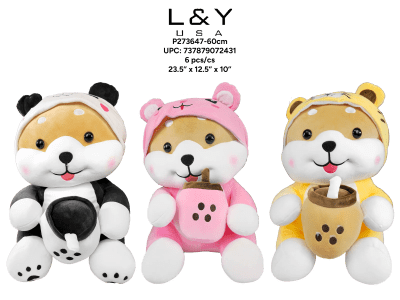 Boba Drinking Corgi Plush 24" - 1/pk 6bx/cs cs.6