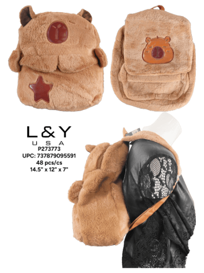 Star Brown Bear Fur Backpack - 12/pk 4bx/cs cs.48