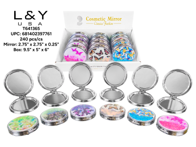 Butterfly Glittery Round Compact Mirror - 12/pk 20bx/cs cs.240