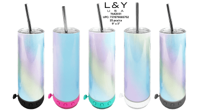 Gradient Water Bottle with Speaker Bottom and Metal Straw 16oz - 1/pk 25bx/cs cs.25