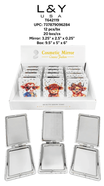Diamond Highland Cow Print Compact Mirror - 12/pk 20bx/cs cs.240