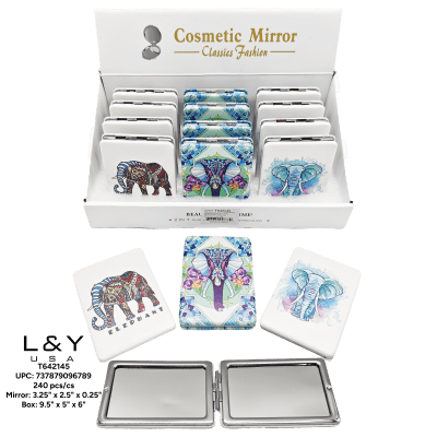 Elephant Print Rectangular Compact Mirrors - 12/pk 20bx/cs cs.240