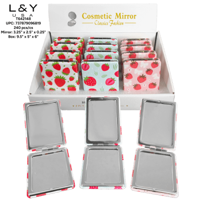 Strawberry-Themed Rectangular Compact Mirror - 12/pk 20bx/cs cs.240