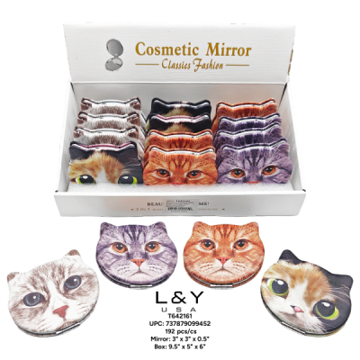 Cat Face Round Compact Mirrors - 12/pk 16bx/cs cs.192