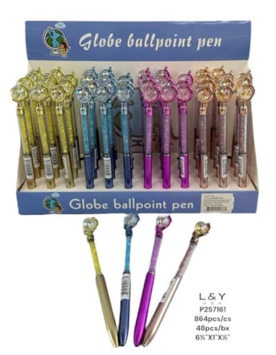 Globe Shaped Pen w/ Rhinestone - 48/pk 18bx/cs cs.18bx