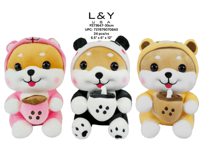 Boba Drinking Corgi Plush 12" - 12/pk 2bx/cs cs.24