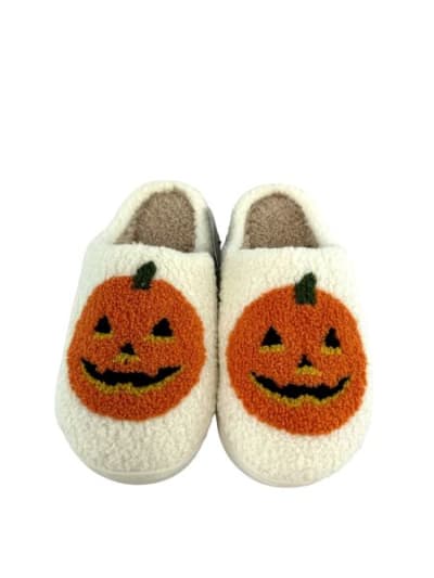 Halloween Pumpkin House Sherpa Slippers Mix Size - 12/pk 4bx/cs cs.48