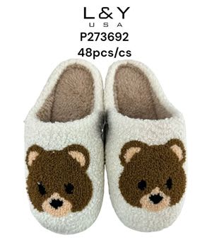 Teddy Bear Sherpa Slippers 36cm-41cm - 12/pk 4bx/cs cs.48