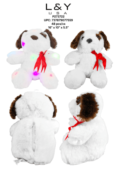 Red Ribbon Dog Plush with Lights - 12/pk 4bx/cs cs.48
