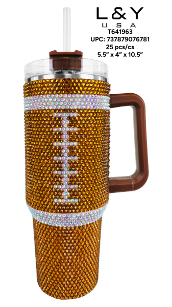 40oz Diamond Footbal Tumbler with Brown Handle 40oz - 1/pk 20bx/cs cs.20