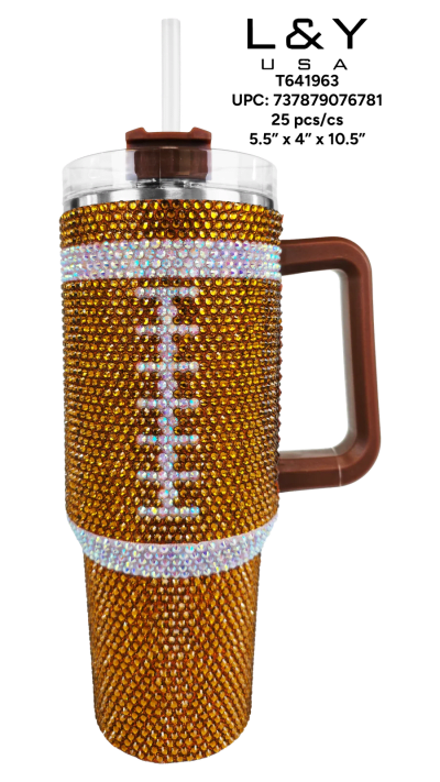40oz Diamond Footbal Tumbler with White Handle 40oz - 1/pk 20bx/cs cs.20