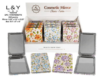 Flower Cover Rectangular Compact Mirrors - 12/pk 20bx/cs cs.240