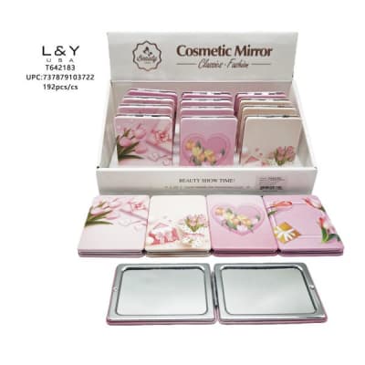 Pink Flower Print Compact Mirror - 12/pk 16bx/cs cs.192