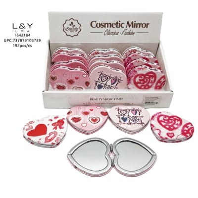 Pink Heart Style Compact Mirror - 12/pk 16bx/cs cs.192