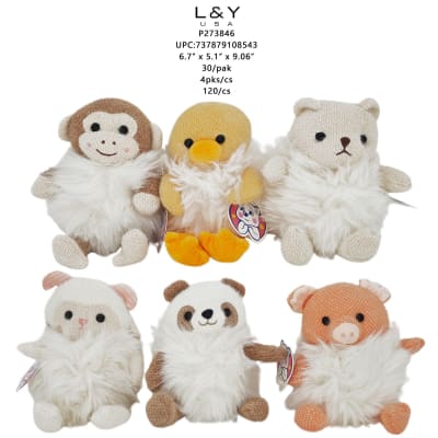 Assorted Fluffy Animal Plush 12/pk