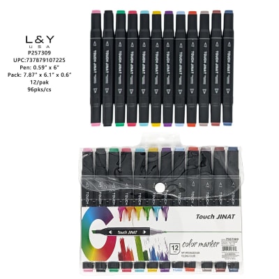 12-Color Black Barrel Marker Set