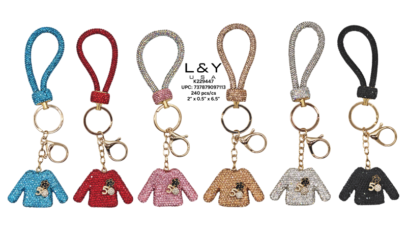 Long-Sleeve Shirt Rhinestone Keychains - 12/pk 20bx/cs cs.240