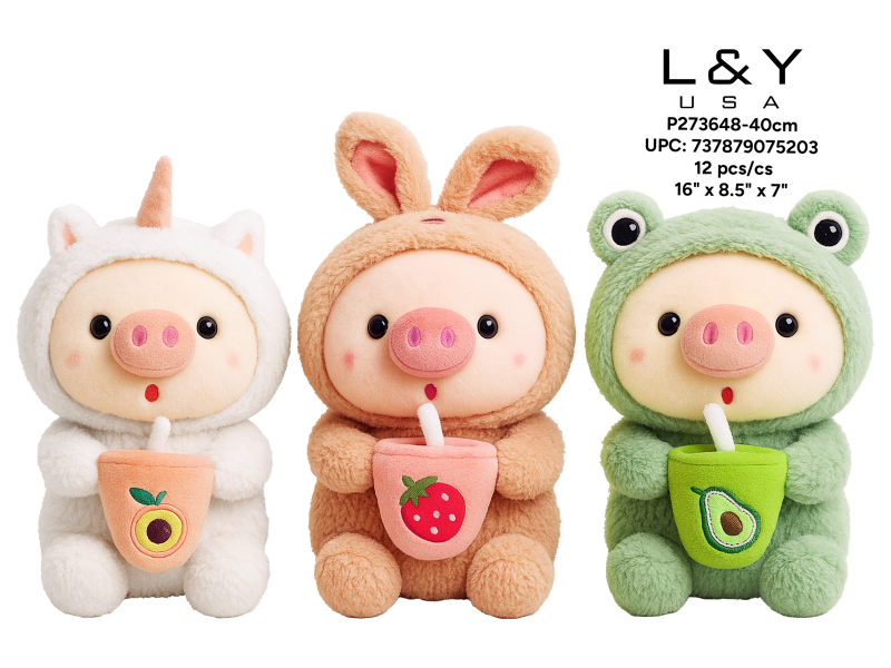 Adorable Hooded Pig Plush 16" - 1/pk 24bx/cs cs.24