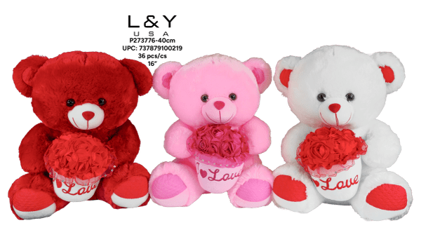 I Love You" Romantic Bear Plushie 40cm 16" - 12/pk 3bx/cs cs.36