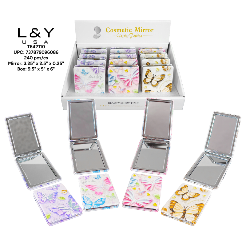 Butterfly Themed Rectangular Compact Mirror - 12/pk 20bx/cs cs.240