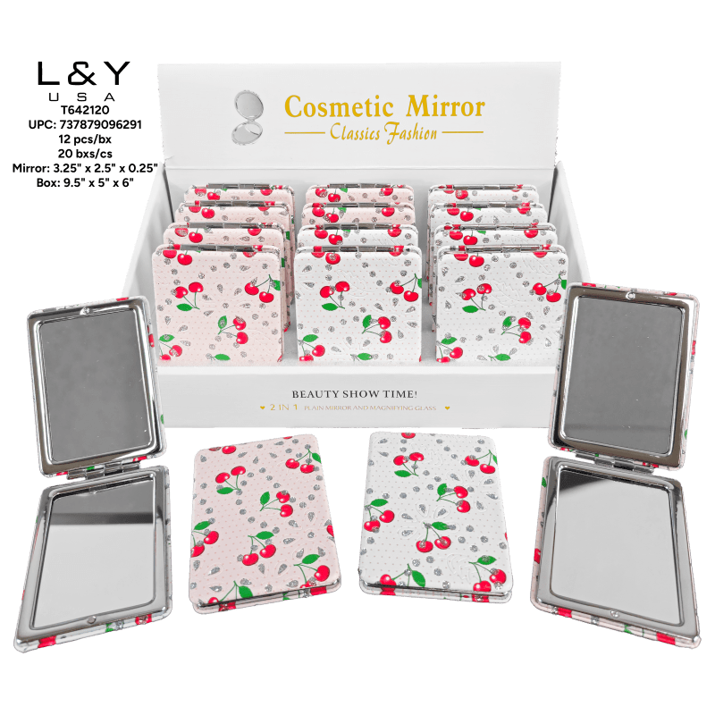 Cherry Print Compact Mirrors - 12/pk 20bx/cs cs.240