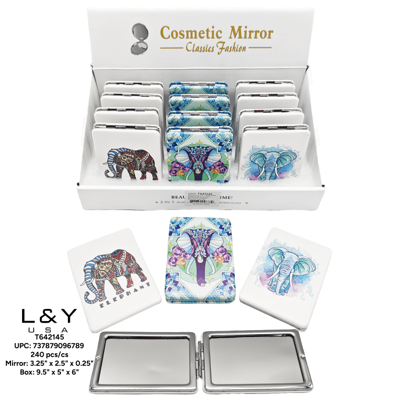 Elephant Print Rectangular Compact Mirrors - 12/pk 20bx/cs cs.240