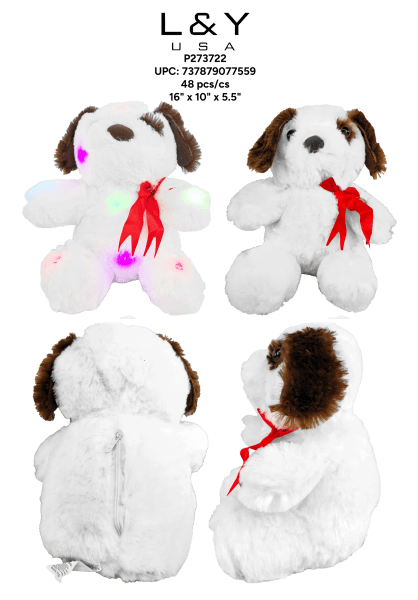 Red Ribbon Dog Plush with Lights - 12/pk 4bx/cs cs.48
